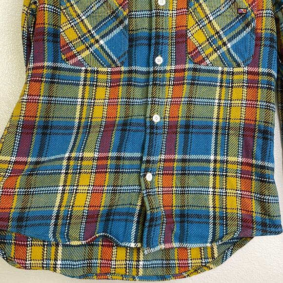 Brooklin Denim Co Heavy Button Up Shirt M/L Rainbow Plaid Fivebrother Cotton - Picture 5 of 10